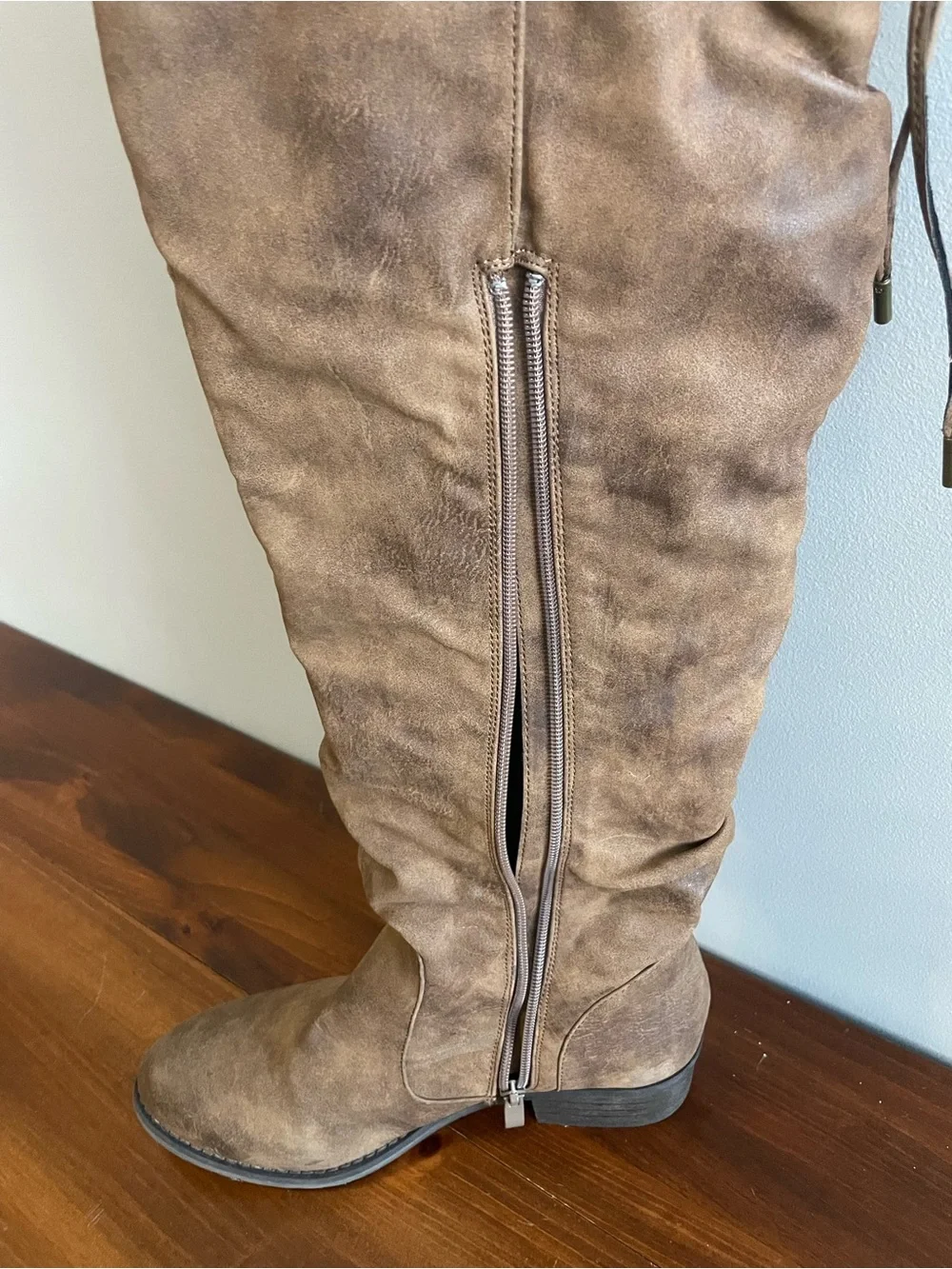 Very Volatile Brown Over-the-Knee Lace-Up Buckle Boots